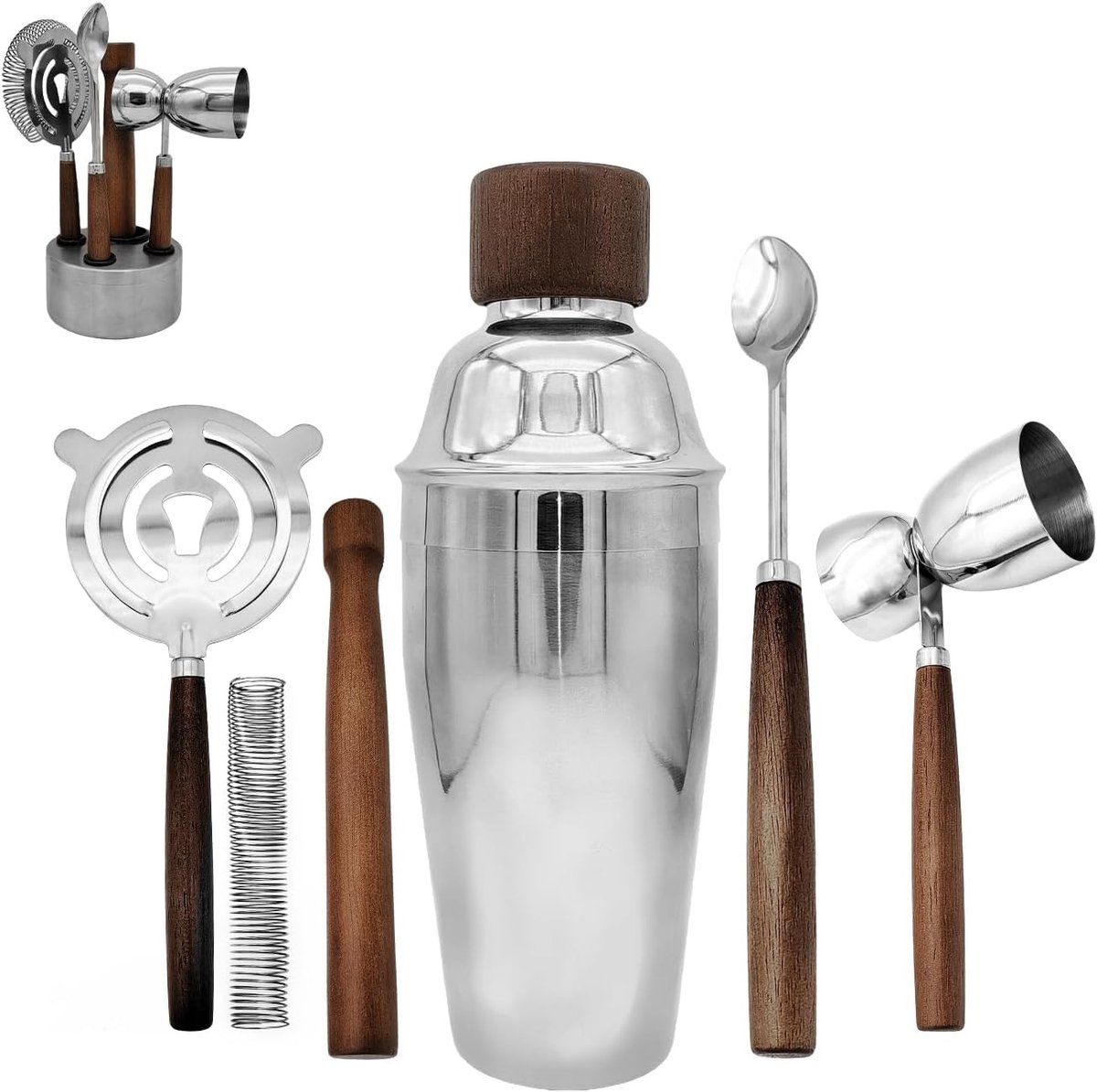 Cocktailset - Zilver - 6-delige Bartending Set - Roestvrijstalen Gereedschap - Voor Thuis Bar en Feesten