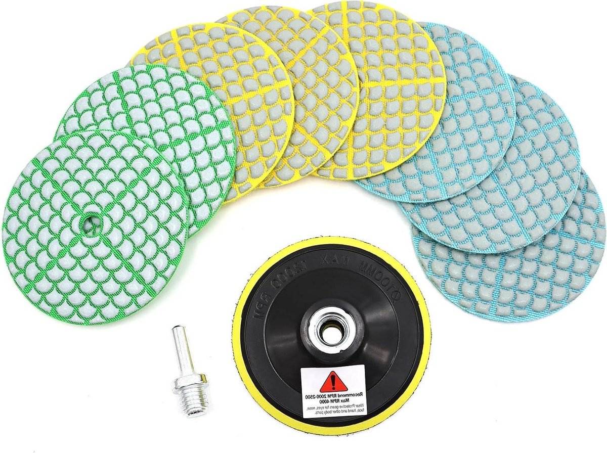 Polijstschijven Set - Schuurschijven Pads - Oppervlakken Behandelen - Droog Gebruik Zonder Water - 10 Stuks 100mm - Grijs