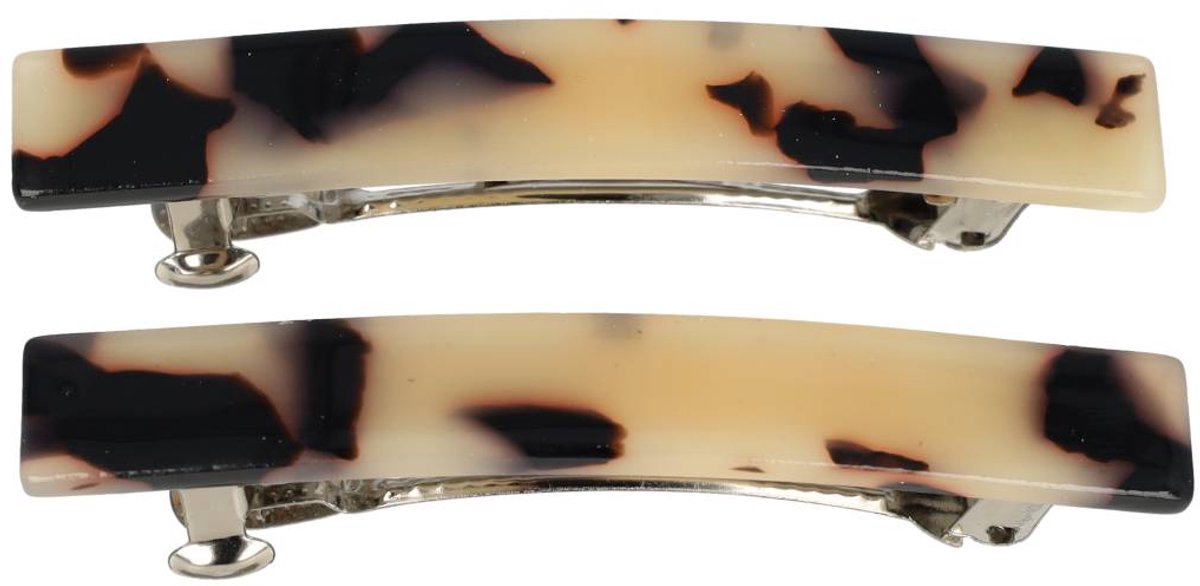 Haarsoires Haarspeld Patentspeld 6cm - Recht – Marmer Patroon – Zwart Beige – Set van 2 - Haarspelden voor Dames - Haarklem - Haarclip - Haaraccessoires - Hair Clip - Decoratieve Haaraccessoire