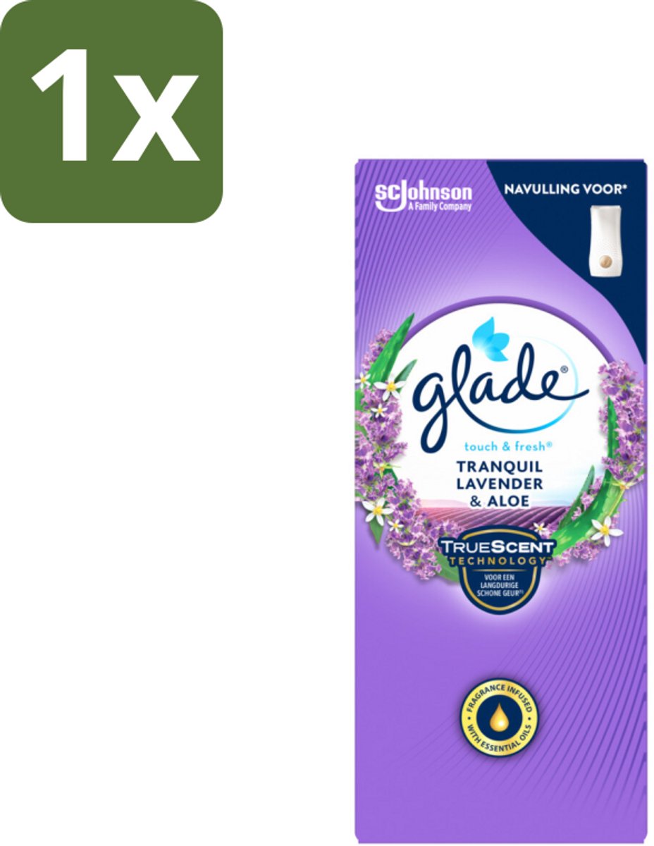 1 x Glade – Touch & Fresh Navulling – Tranquil Lavender & Aloe – 10 ml - Lavendel En Aloë Luchtverfrisser - Touch & Fresh Navulling - Glade Tranquil Lavender & Aloe - Rustgevende Geur - Compacte Geurboost