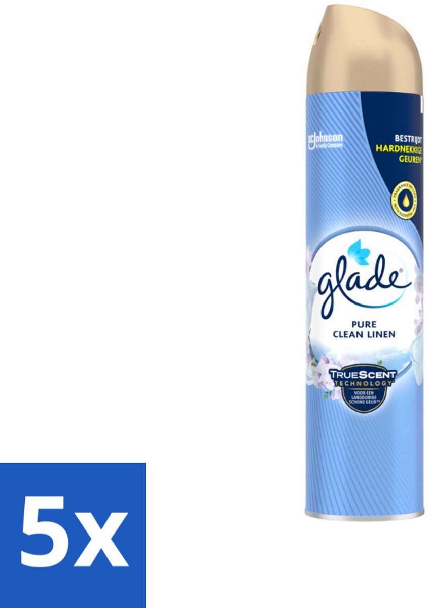 5 x Glade – Luchtverfrisser Spray – Pure Clean Linen – 300 ml - Luchtverfrisser - Frisse Geur - Linnen Geur - Spray Tegen Geurtjes - Essentiële Oliën