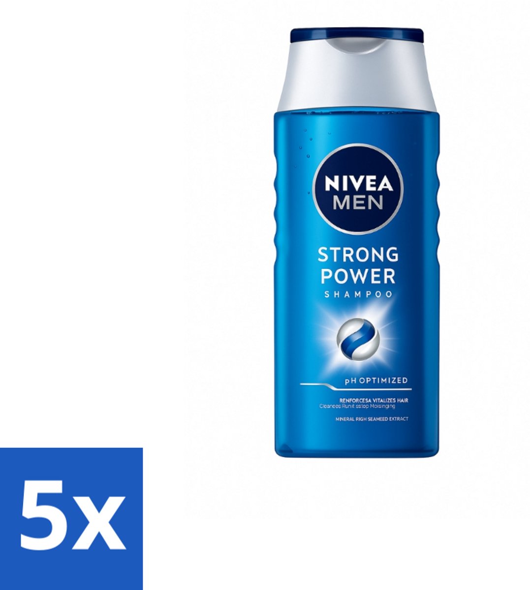 5 x NIVEA MEN – Shampoo – Strong Power – 250 ml - Kabel - Kabels - Kabelsysteem - Kabelsysteem