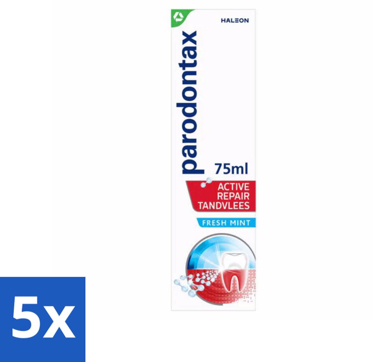 5 x Parodontax – Tandpasta – Active Repair Fresh Mint – 75 ml - Tandvlees Herstellen - Bloedend Tandvlees - Tandplak Verwijderen - Gezwollen Tandvlees - Ontstoken Tandvlees