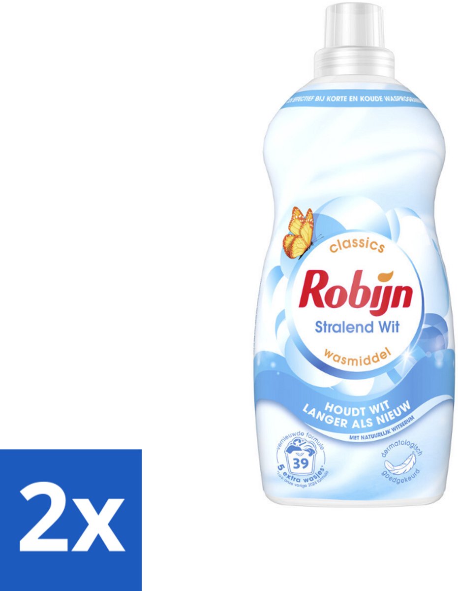 2 x Robijn – Vloeibaar Wasmiddel – Klein & Krachtig Stralend Wit – 1,19 L - Wit Wasmiddel - Wit En Licht Was - Wasmiddel Voor Wit - Wasmiddel Tegen Waas - Wasmiddel Tegen Vergeling