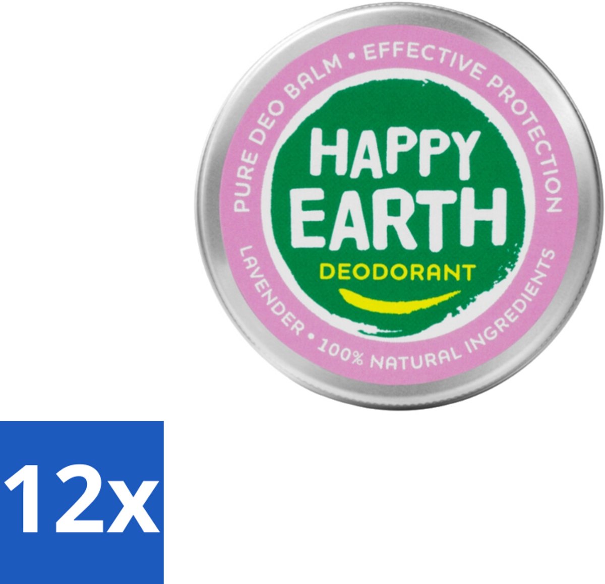 12 x Happy Earth – Deodorant Balm – 100% Natuurlijk Lavender – 45 g - Natuurlijke Deodorant - Frisse Geur - Lavendel - Huidvriendelijk - Aluminiumvrij