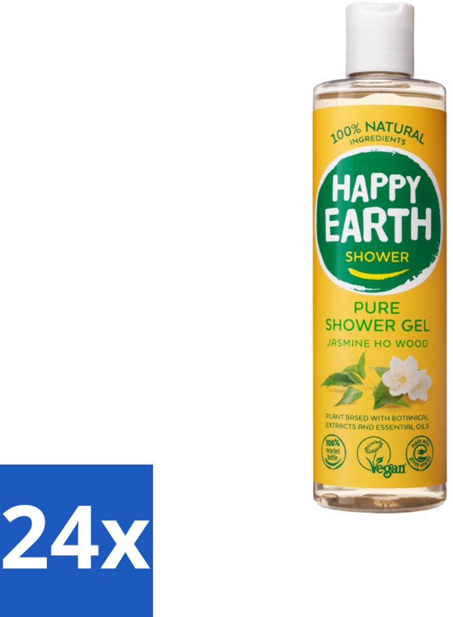 24 x Happy Earth – Douchegel – 100% Natuurlijk Jasmine Ho Wood – 300 ml - Natuurlijke Douchegel - Jasmijn En Ho Wood - Vegan Douchegel - Huidverzorging - Biologisch Afbreekbaar