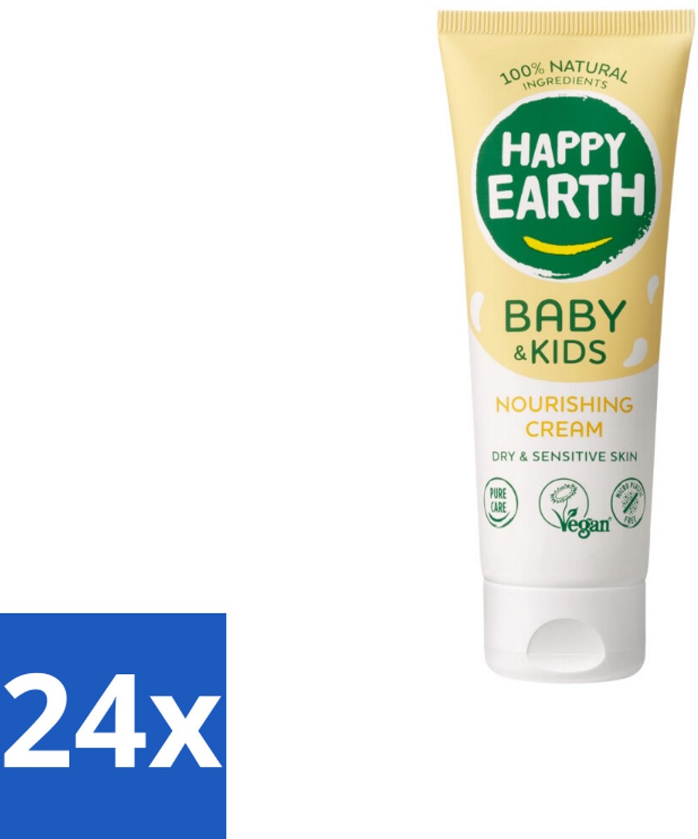 24 x Happy Earth – Nourishing Cream – 100% Natuurlijk Baby & Kids – 75 ml - Natuurlijke Crème - Gevoelige Huid - Baby Crème - Droge Huid - Sheaboter