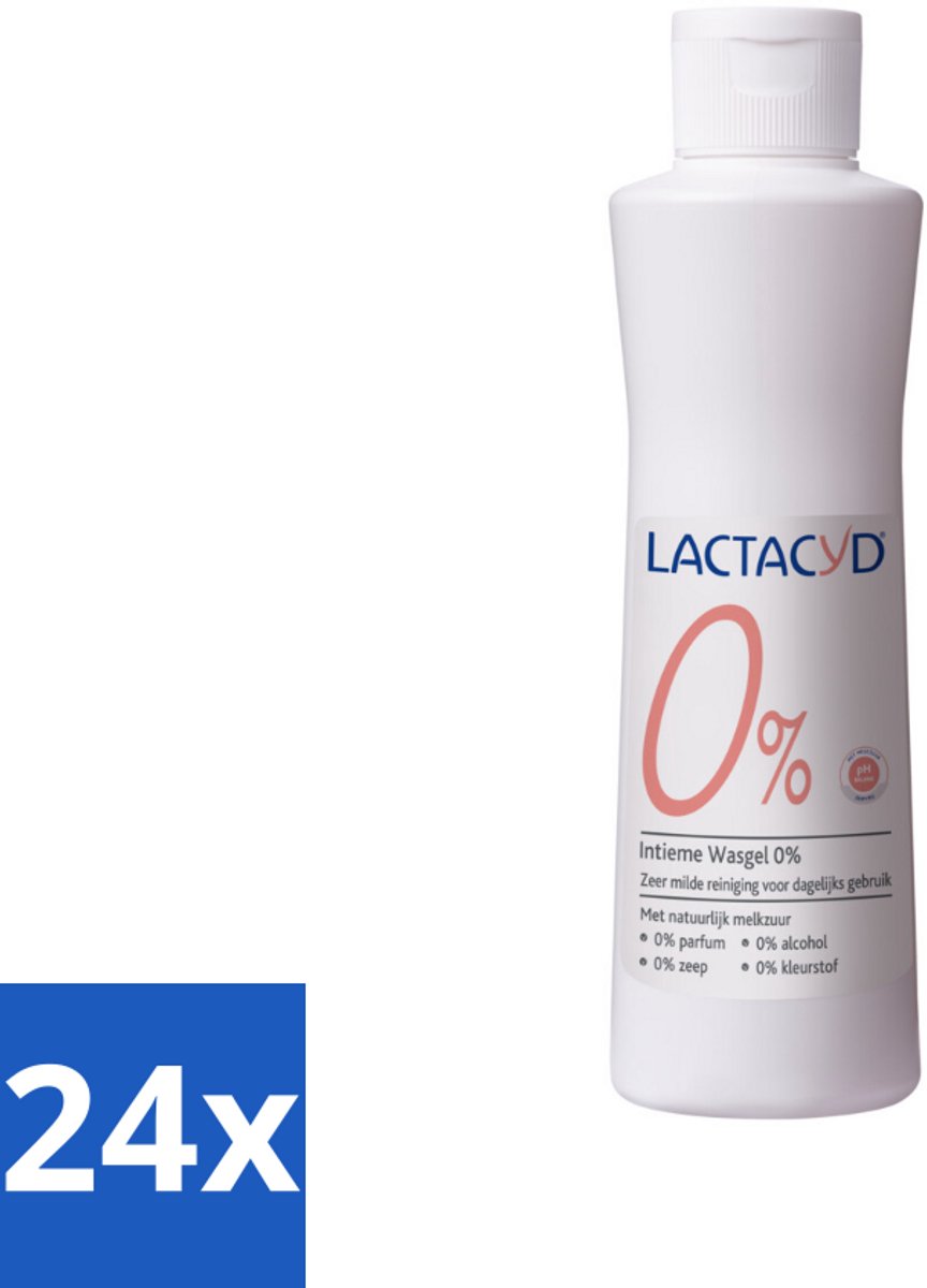24 x Lactacyd – 0% – Milde Wasgel – 250 ml - Intieme Wasgel - Gevoelige Huid - PH-vriendelijk - Zeepvrij - Milde Wasgel