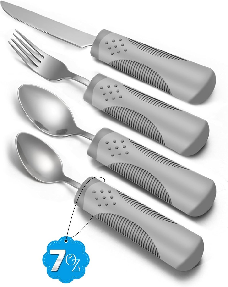 Gewicht Bestek Set van 4 Stukken – 200 g Elk – Bestek voor Ouderen, Hulp bij Tremoren, Eetgerei voor Revalidatie en Gehandicapten – Lepel, Vork, Mes, Theelepel