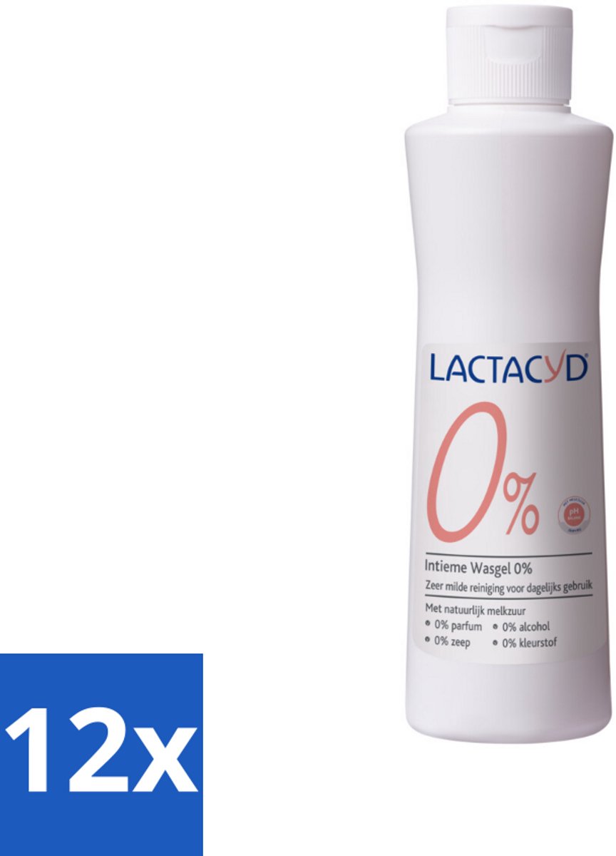 12 x Lactacyd – 0% – Milde Wasgel – 250 ml - Intieme Wasgel - Gevoelige Huid - PH-vriendelijk - Zeepvrij - Milde Wasgel