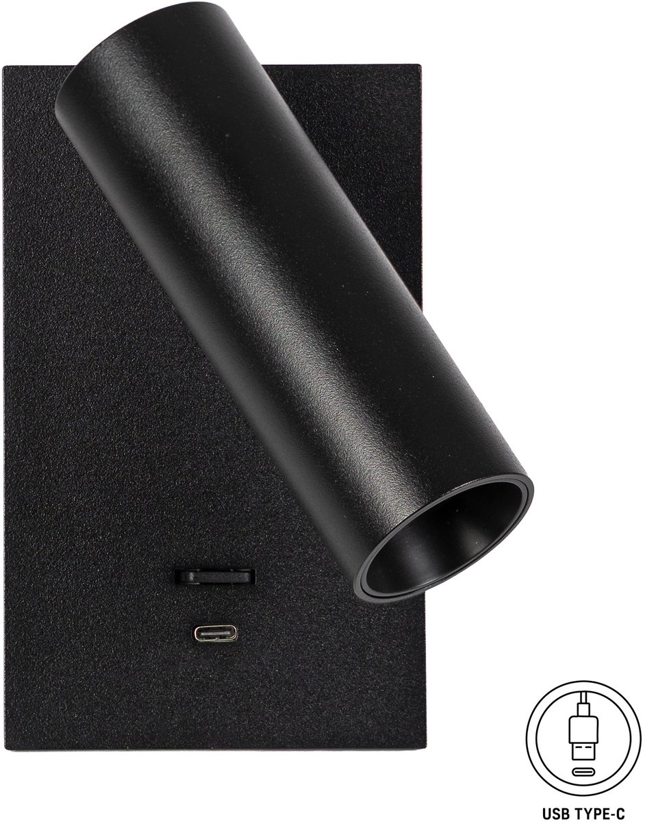 KS Verlichting wandlamp - Elias - bedlampje - richtbaar - schakelaar - zwart - GU10 - aluminium