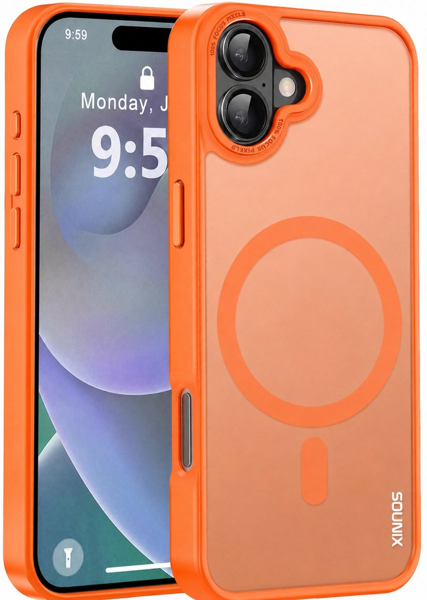 Sounix Hoes Geschikt voor iPhone 17 - MagSafe Hoesje - Transparant Magnetisch Telefoonhoesje - Beschermhoes - Oranje