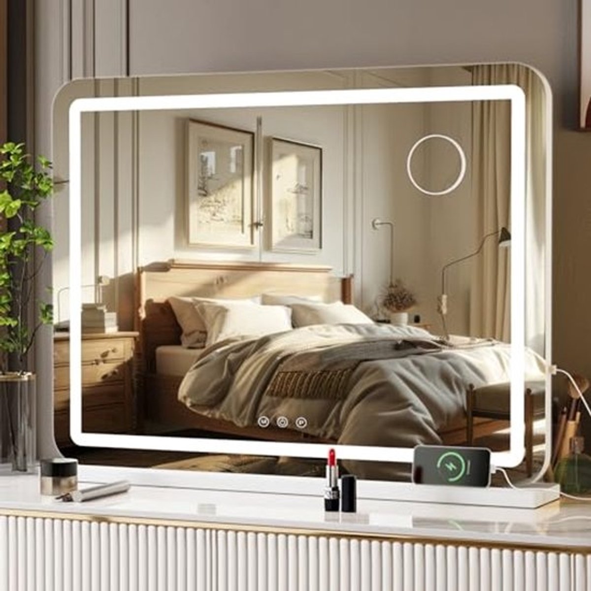 Groot Hollywood Make-up Spiegel met Verlichting en Vergrotende Spiegel - 80 x 62 cm