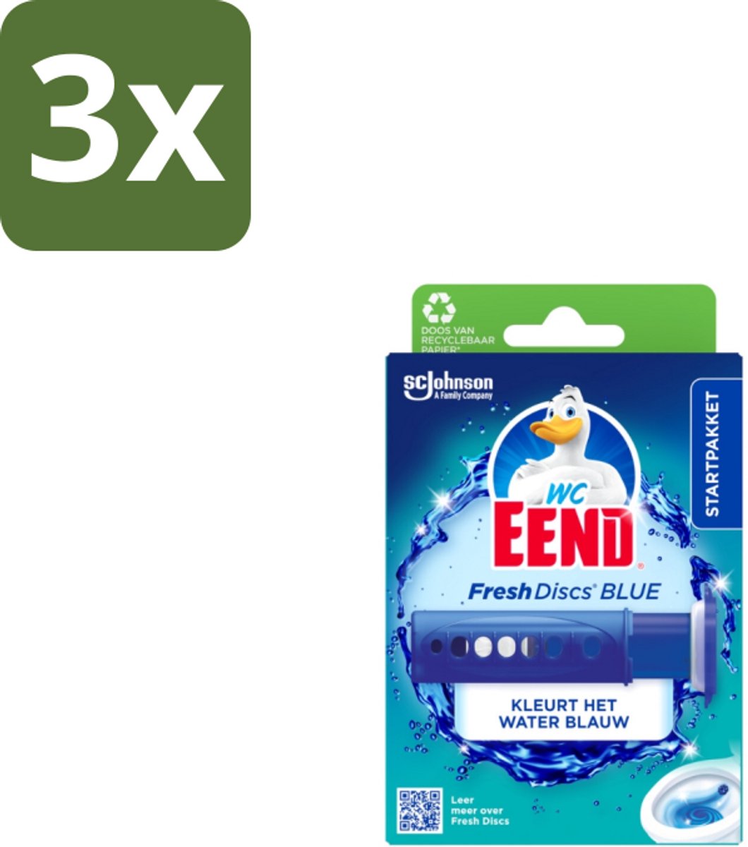 3 x WC Eend – Fresh Discs – Houder + Navulling – Coloring Blue – 36 ml - Koffiezetapparaat