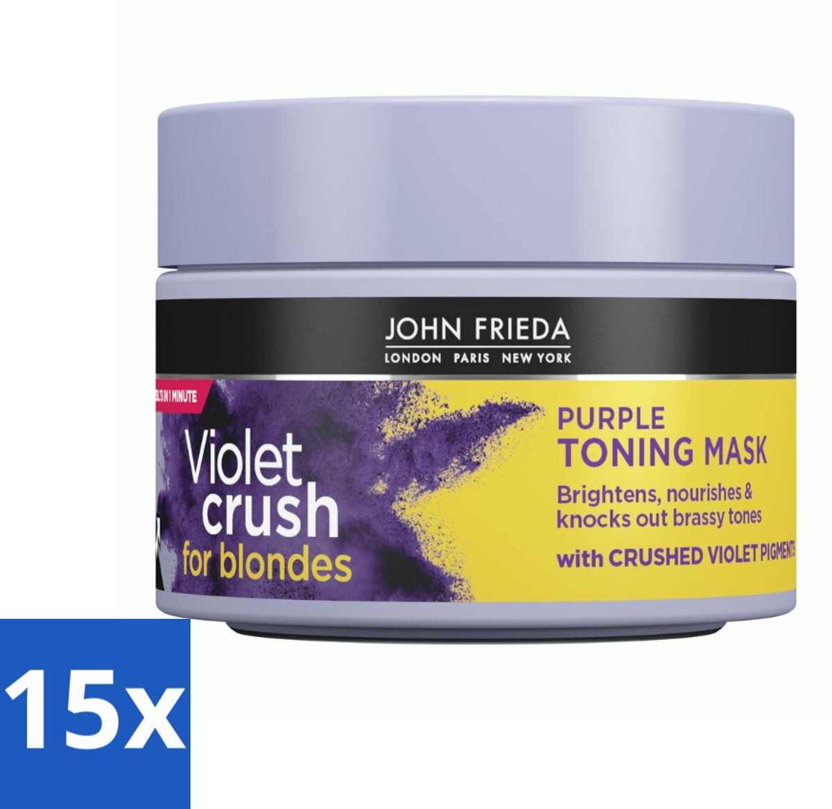 15 x John Frieda – Haarmasker – Violet Crush Purple Toning – Neutraliseert gele tonen – 250 ml - Koffiezetapparaat