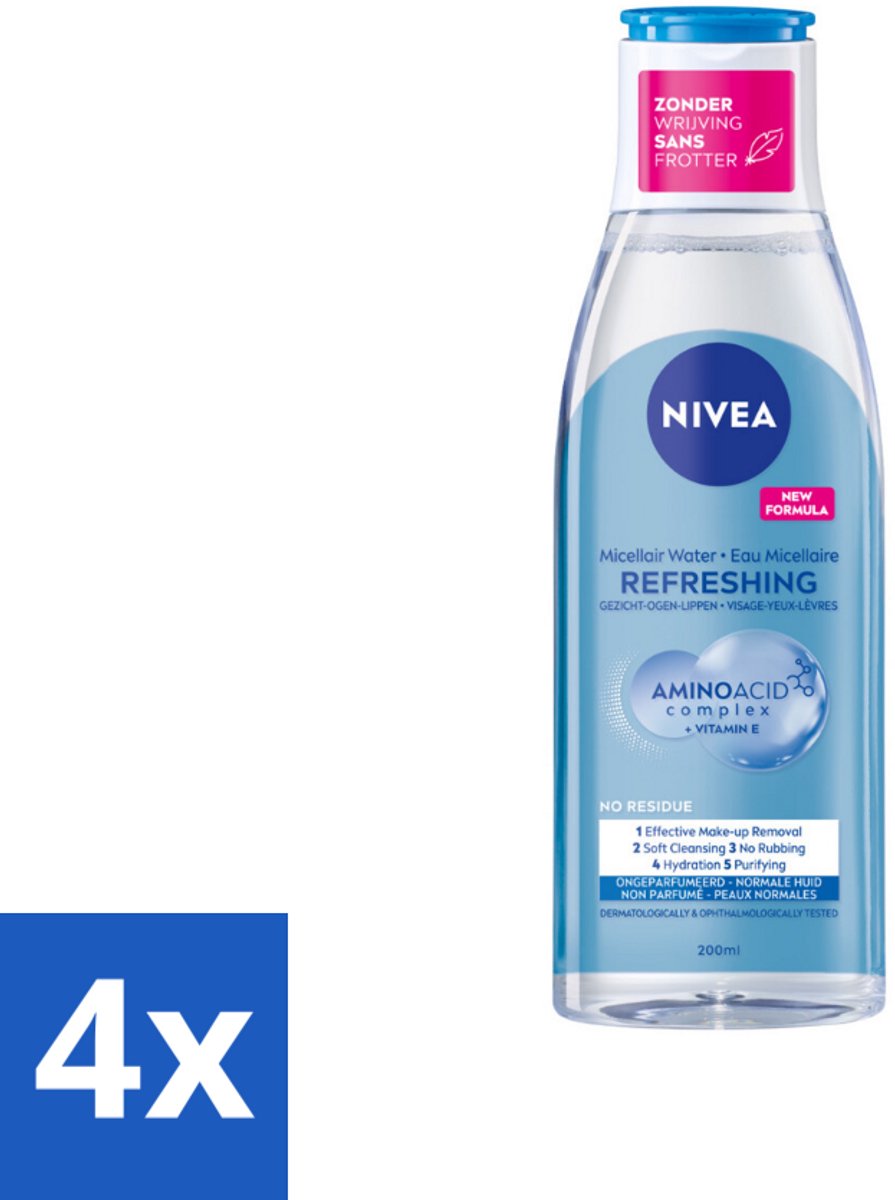 4 x NIVEA – Micellair Reinigingswater – Refreshing – 200 ml - Gezichtsreiniger - Micellair Water - Huid Reinigen - Make-up Verwijderen - Fris Resultaat