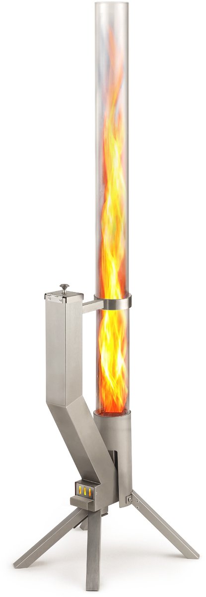 GARDENFLARE Vuurzuil Klassiek - geborsteld roestbestendig staal, pelletfakkel voor sfeervol vuur op terras en in de tuin (Zilver)