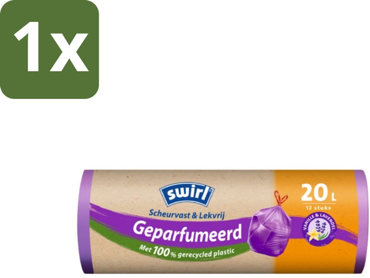 1 x Swirl – Pedaalemmerzakken – Trekband Geparfumeerd – 20 L – 12 zakken - Koffiezetapparaat