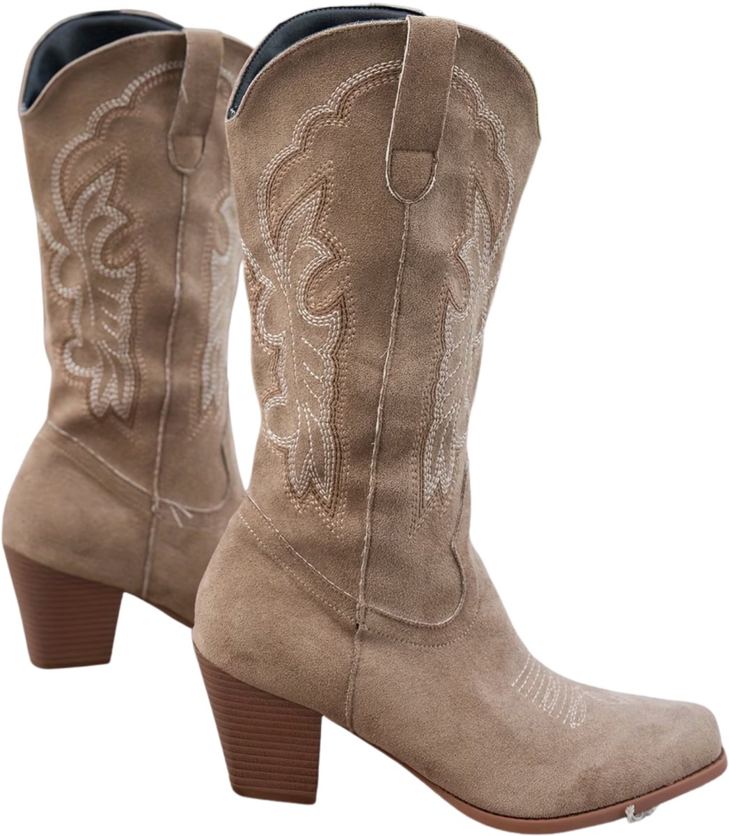 Currero Dames Cowboy Laarzen Hoge Hak Enkellaarzen Kniehoge Western Boots Chelsea 41 5 Creme