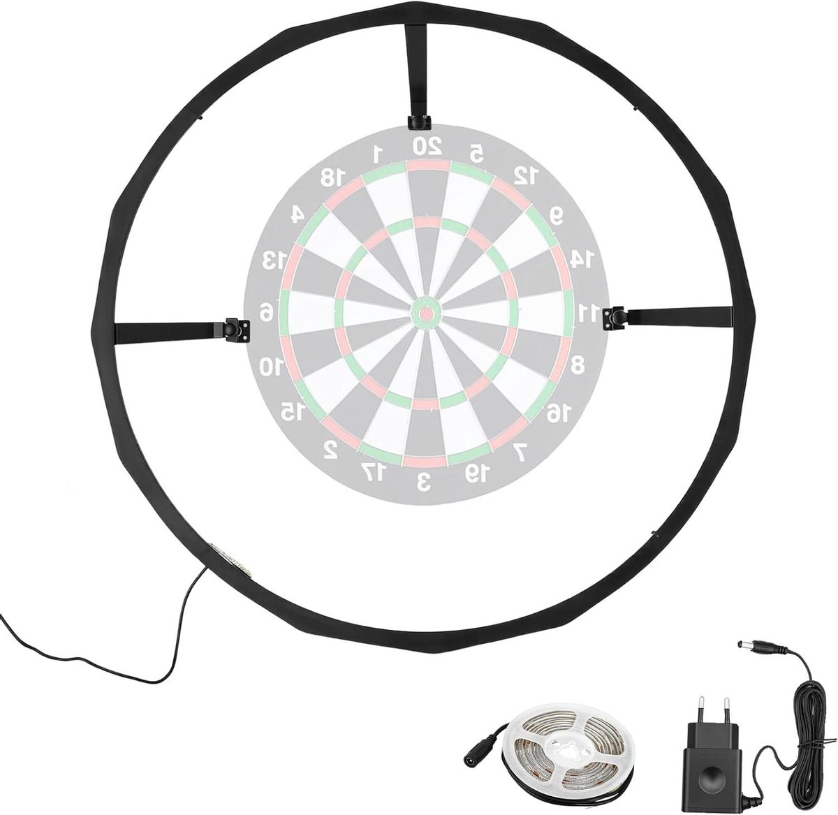 Dartbord Verlichting - Ringlicht Dart - Schaduwvrij Gooien - 360 Graden Licht - 45 cm Bord - Zwart