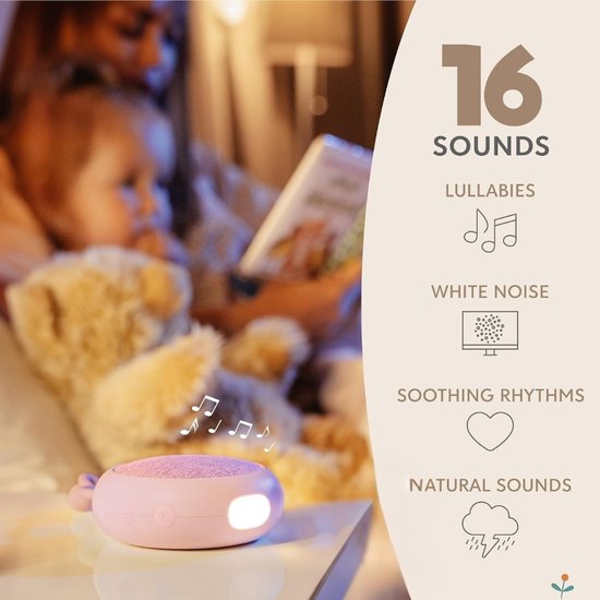 Verte White Noise Machine - Roze - Slaapliedje Voor Baby's - Nachtlampje En Witte Ruis Om Baby's Te Laten Slapen - 15 Geluiden - Oplaadbaar Via USB van Verte — afbeelding 3