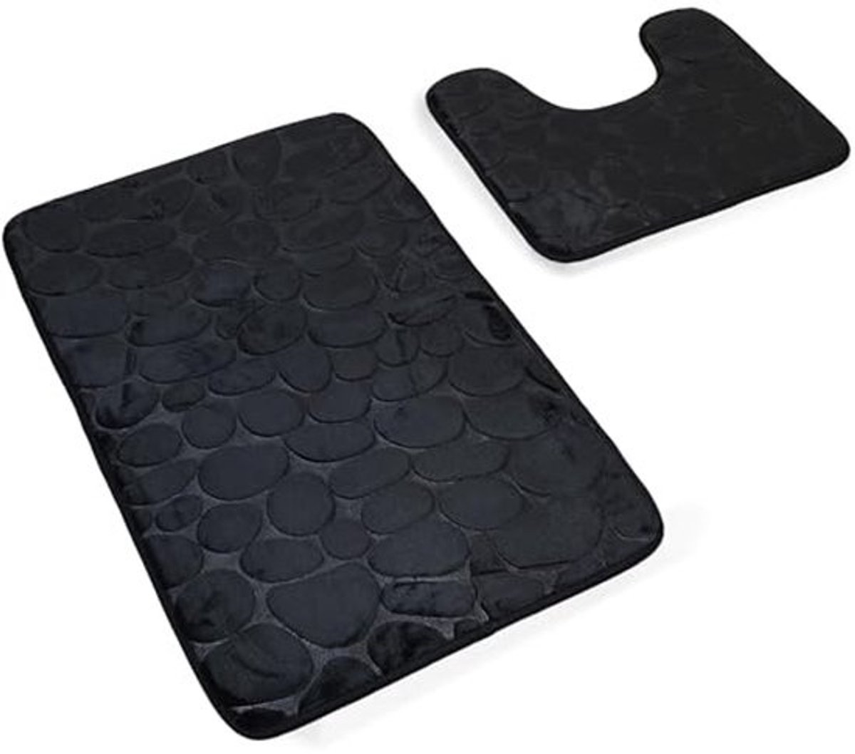 Antislip Badmat Set - 2-delige Verdikte Badkamer Mat Set - Extra Absorberende 100% Memory Foam Badmat en Voetstuk Toilet Mat (Zwart)