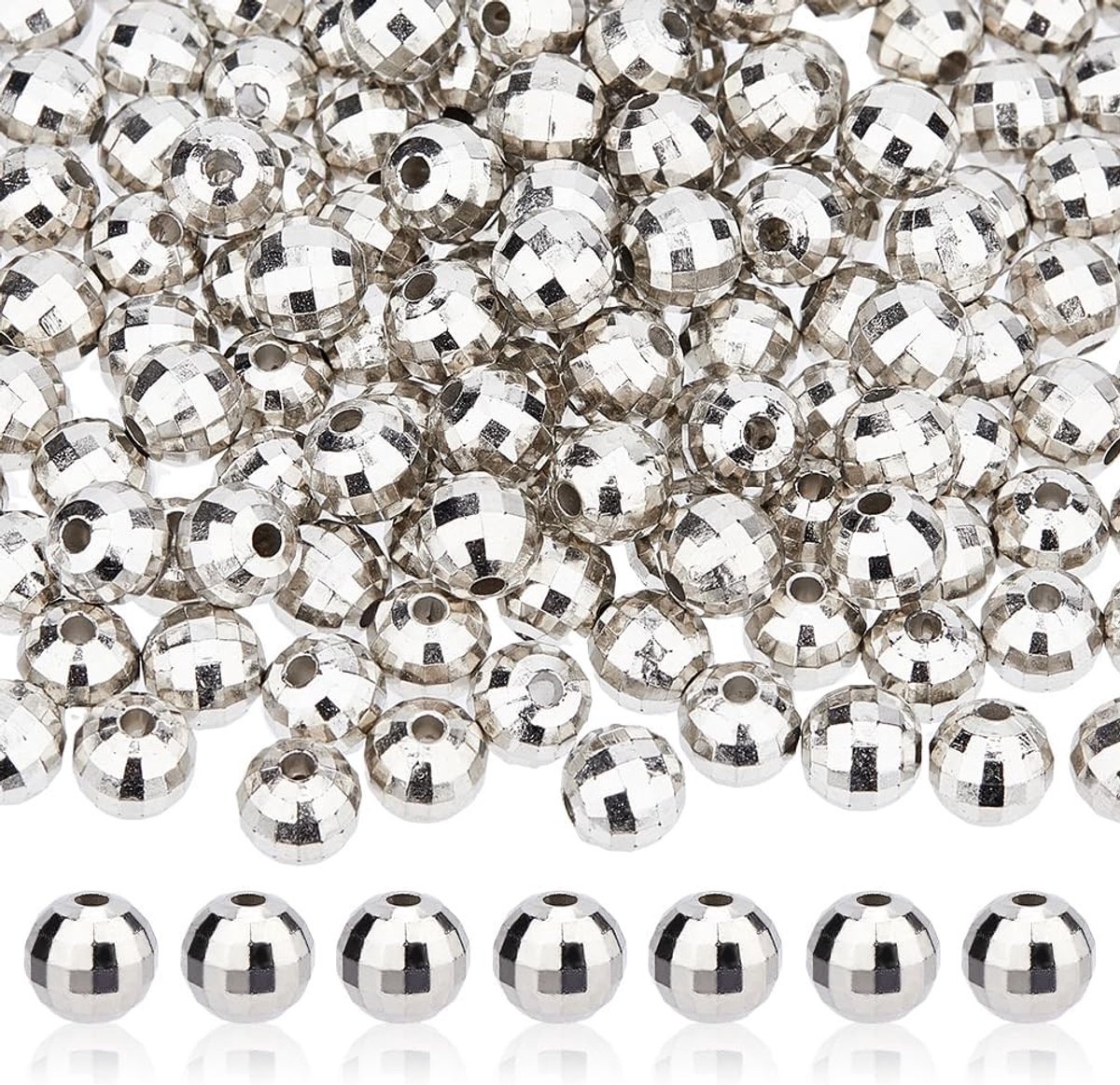 300 Stuks Disco Kralen 8mm Spiegel Kralen Plastic Facet Kralen voor Sieraden Maken, Feestdecoratie en 70s 80s Kostuums