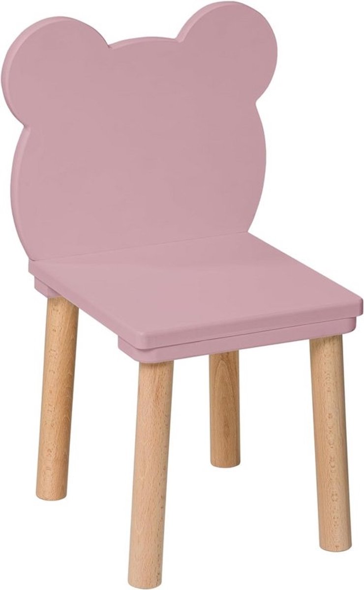 Houten Kinderstoel voor Peuters - Ideaal Meubel voor Kinderen van 2-7 Jaar - Roze Met Beer Ontwerp