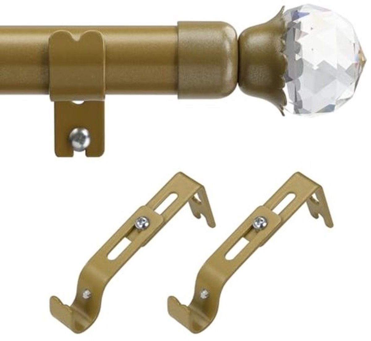 Uittrekbare Gordijnroede met Decoratief Eindstuk voor Slaapkamer en Woonkamer - 71-210 cm, Gouden Roestvrij Stalen Gordijnrail