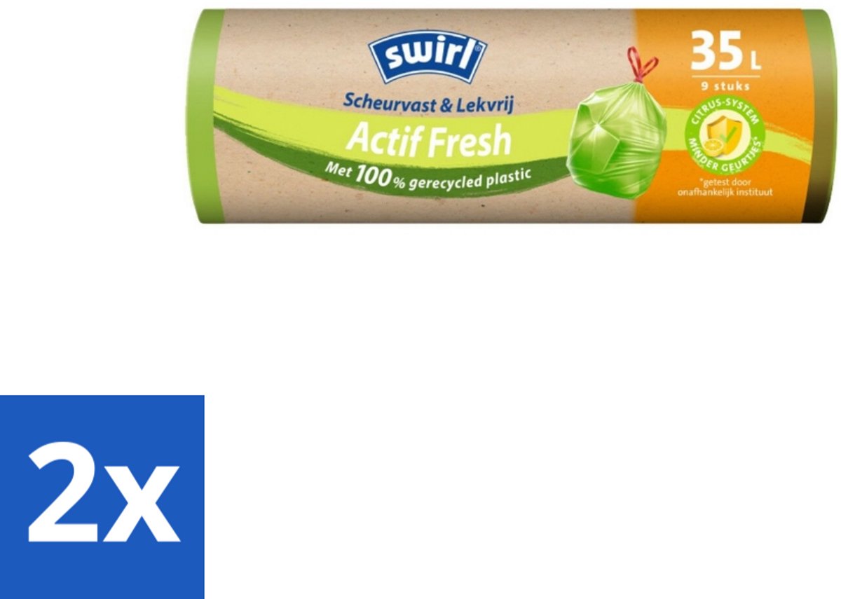 Swirl – Vuilniszakken – Trekband Geparfumeerd Actif Fresh – 35 L – 9 zakken - Voordeelverpakking - 2 stuks