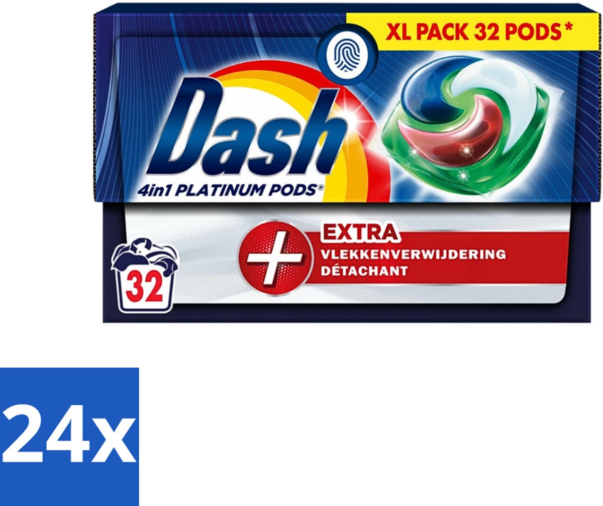 Dash - 4in1 Pods +Extra Vlekkenverwijderaar - Wasmiddelcapsules - Intensieve Reiniging - 32 Wasbeurten - Voordeelverpakking - 24 stuks