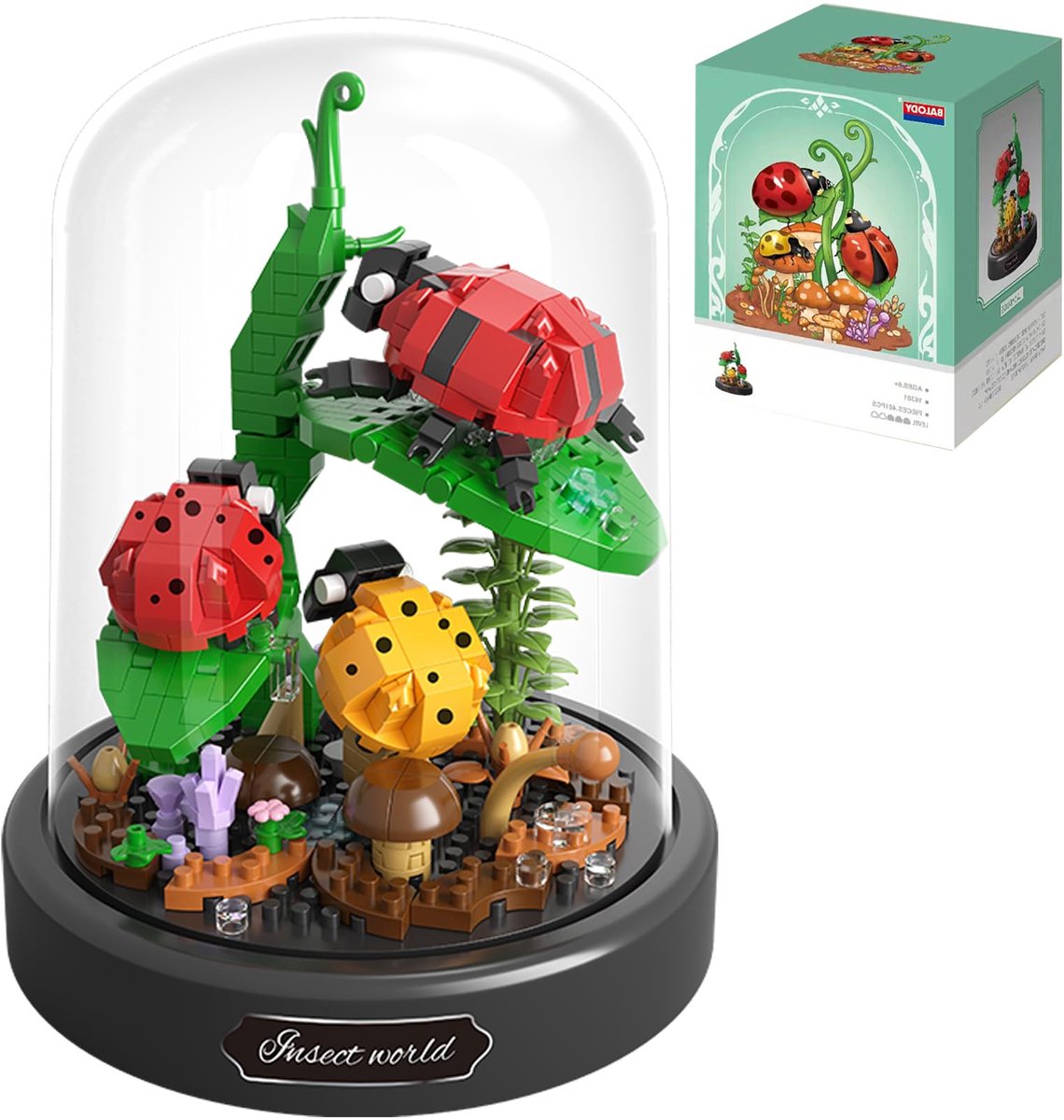 VONKELIOS®Insecten Bonsai Plant Bouwset, Mini Dieren Bouwblokken voor Volwassenen, Insectencollectie Cadeau voor Kinderen, Insect Feestcadeautjes, Valentijn, Nieuwjaar en Verjaardagscadeau voor Jongens en Meisjes (Lieveheersbeestjes)