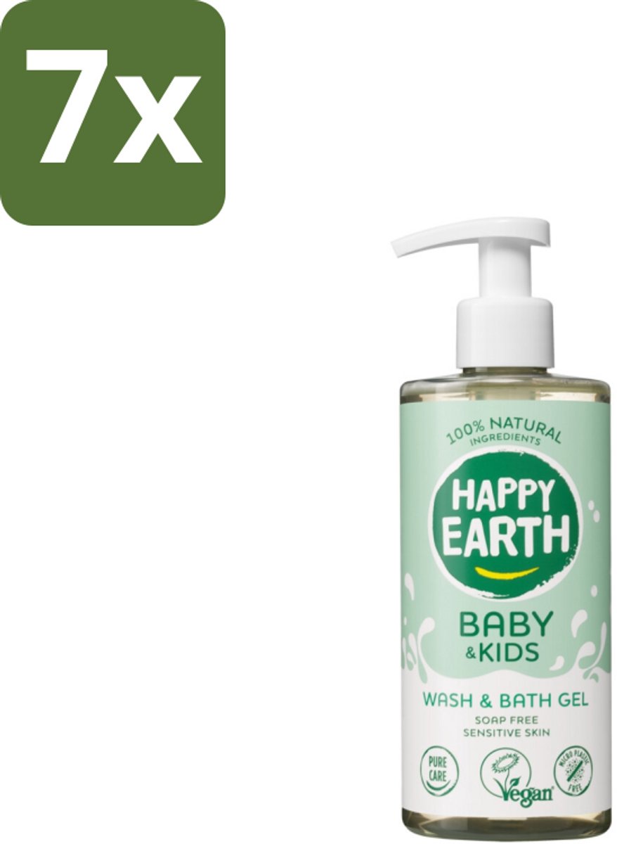 Happy Earth – Was & Badgel – Zeepvrij Baby & Kids – 300 ml - Bulkverpakking - 7 stuks