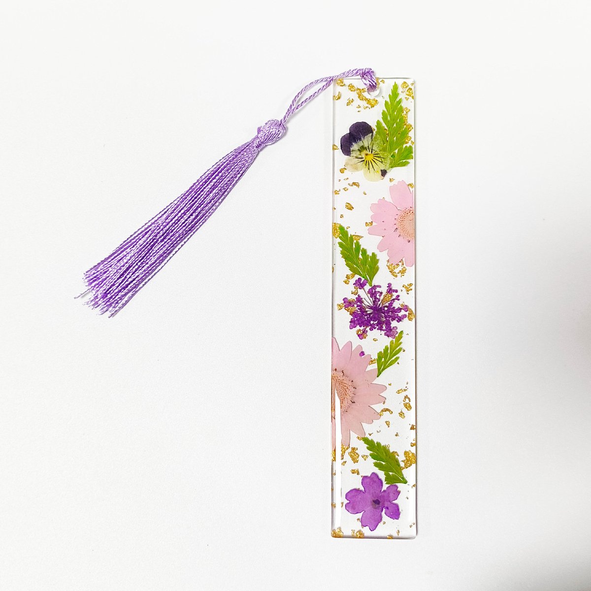Set van 5 Transparante Acryl Boekenleggers met Echte Gedroogde Bloemen en Kwastje, 14 x 2,5 cm met 0,3 cm Dikte, Handgemaakte Duurzame Leestool voor Boekenliefhebbers, Studenten en Lezers -19
