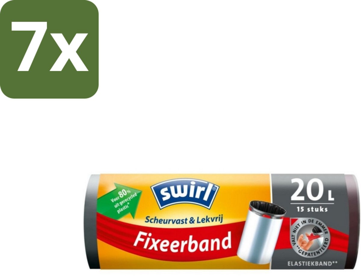 Swirl – Pedaalemmerzakken – 20 L – Fixeerband – 15 zakken - Bulkverpakking - 7 stuks