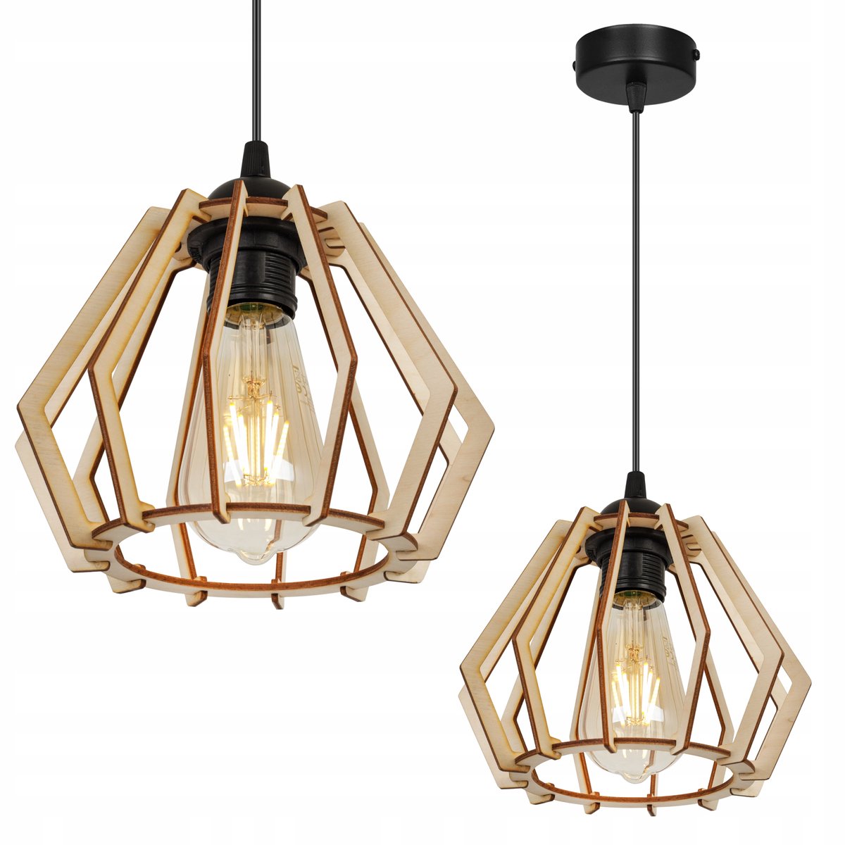 Merkloze Houten Hanglamp Boho LED E27 Zwart