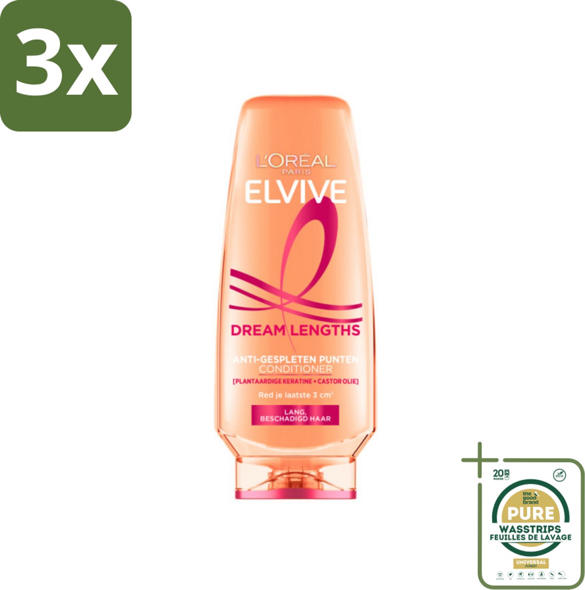 3 x L'Oréal Elvive Dream Lengths Conditioner 200 ml - Grootverpakking - Lang Haar - Beschadigd Haar - Haar Herstel - Haar Verzorging - Haar Voeding