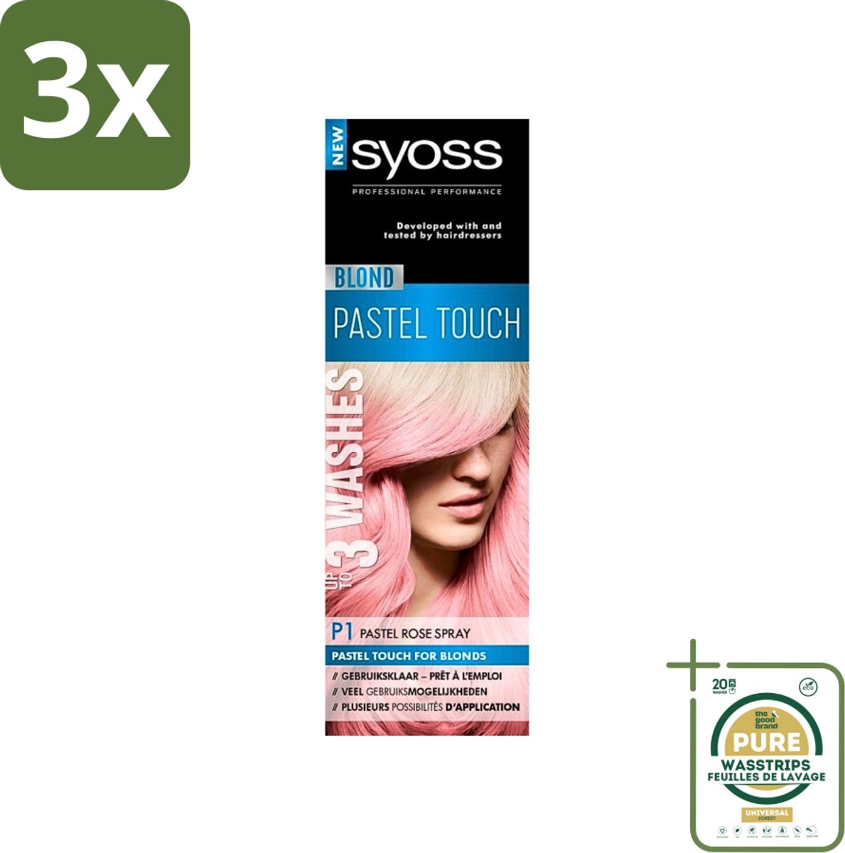 3 x Syoss Color Blond Pastel Touch P1 Pastel Rose - Haarverf Spray - Pastel Rose - Grootverpakking - Haarverf Spray - Pastel Rose - Blond - Salonplex Technologie - Haarverf