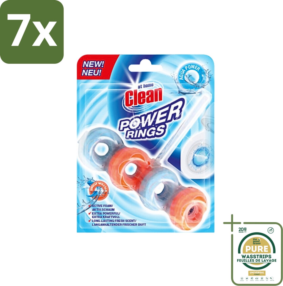 7 x At Home - Clean - Toiletblok - Power Rings - Aqua Power - Extra Sterk - 1 Blok - Grootverpakking - Toiletblok - Reiniging - Frisheid - Toilet Reinigen - Aqua Geur