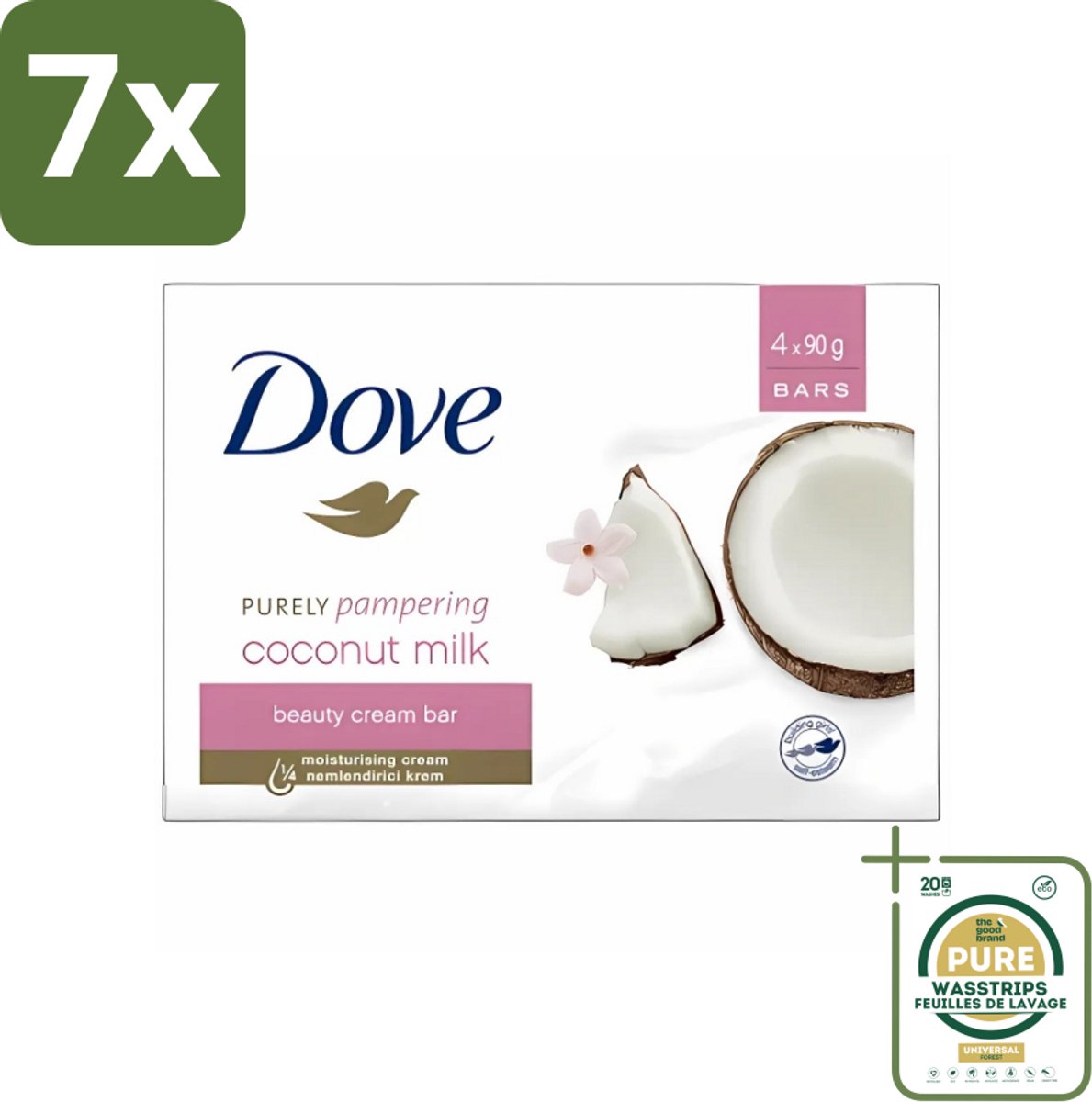 7 x Dove - Zeep - Purely Pampering - Kokos - Zacht en verzorgend - 4 x 100 g - Grootverpakking - Zeep - Kokos - Jasmijn - Was - Handen