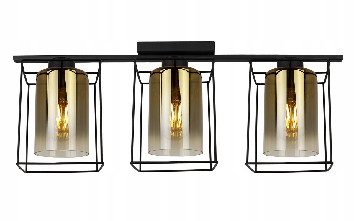Hanglamp Hella Cage Zwart Goud Glas E27 3-lichts Loft Stijl