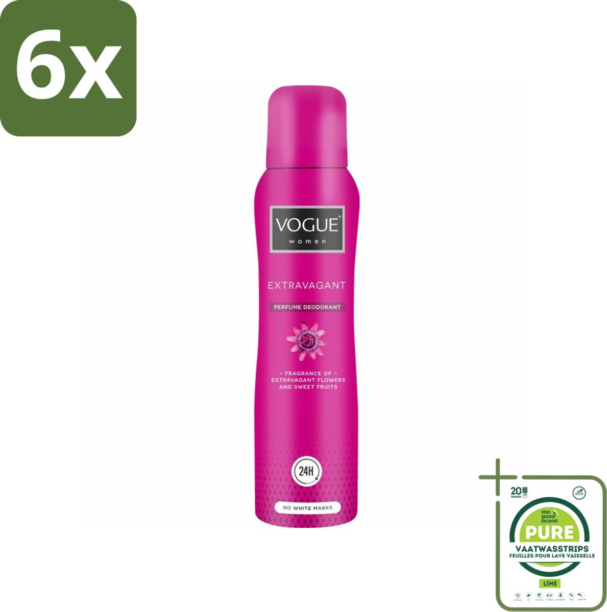 Vogue Women - Extravagant - Parfum Deodorant - 150 ml - Voordeelverpakking - 6 stuks - Parfum deodorant - Fruitige geur