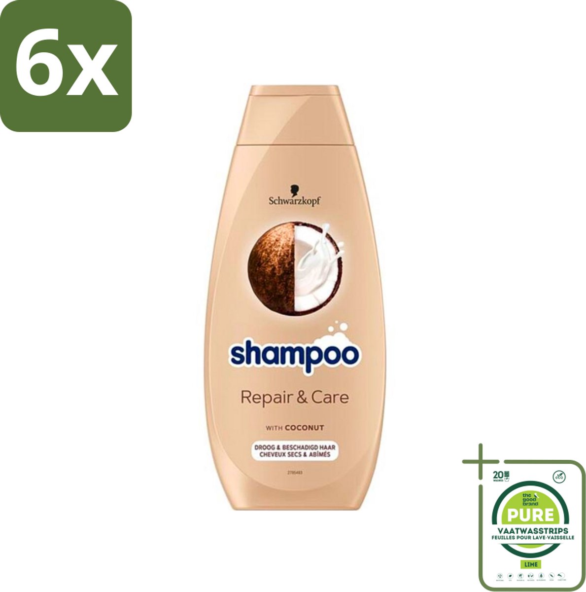Schwarzkopf - Shampoo Repair & Care - Herstelt Beschadigd Haar - 400 ml - Voordeelverpakking - 6 stuks - Herstel beschadigd haar - Droog haar