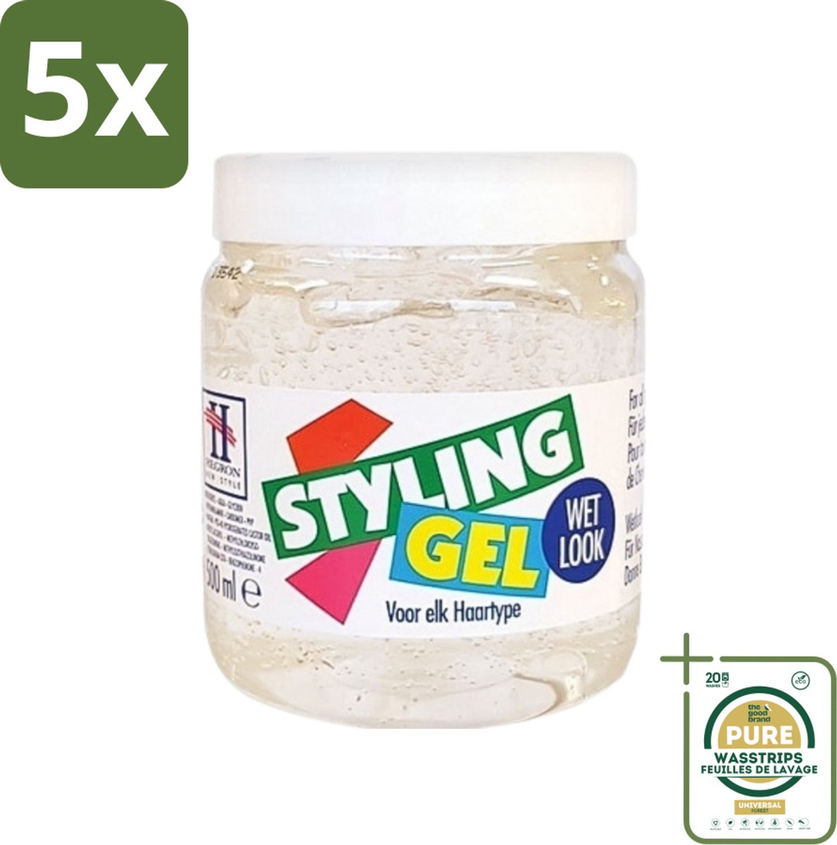 5 x Hegron - Styling Gel - Wetlook Wit - Glanzende Afwerking - 150 ml - Grootverpakking - Styling Gel - Wetlook Gel - Glans Haar - Haar Fixatie - Haar Stijl
