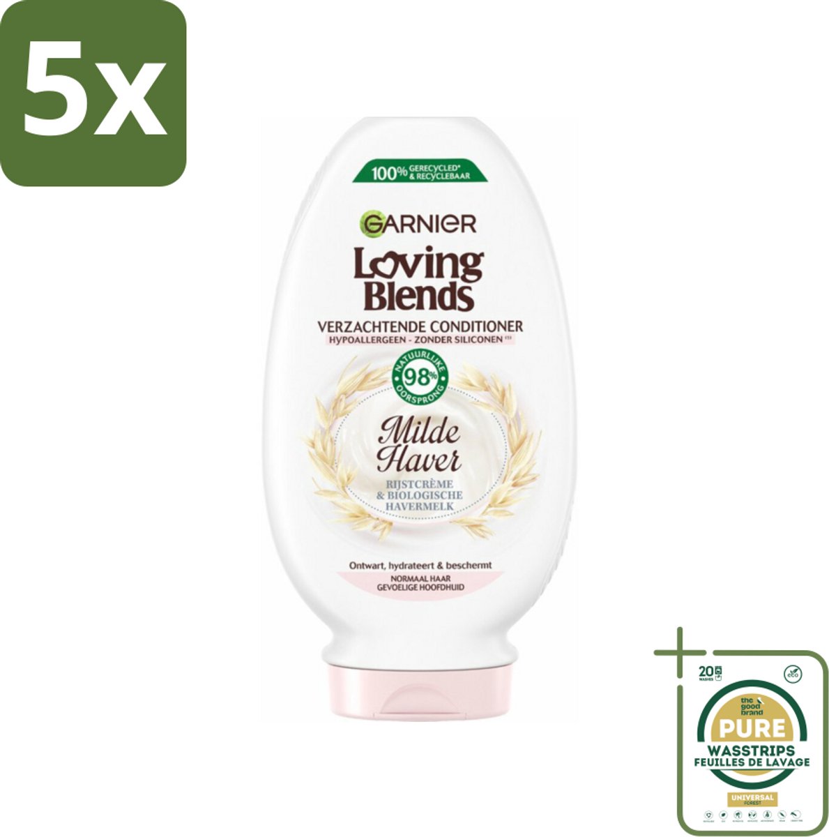 5 x Garnier Loving Blends Milde Haver Conditioner 250 ml - Grootverpakking - Conditioner Voor Gevoelige Hoofdhuid - Milde Conditioner - Hypoallergene Conditioner - Rijstcrème Conditioner - Biologische Havermelk Conditioner