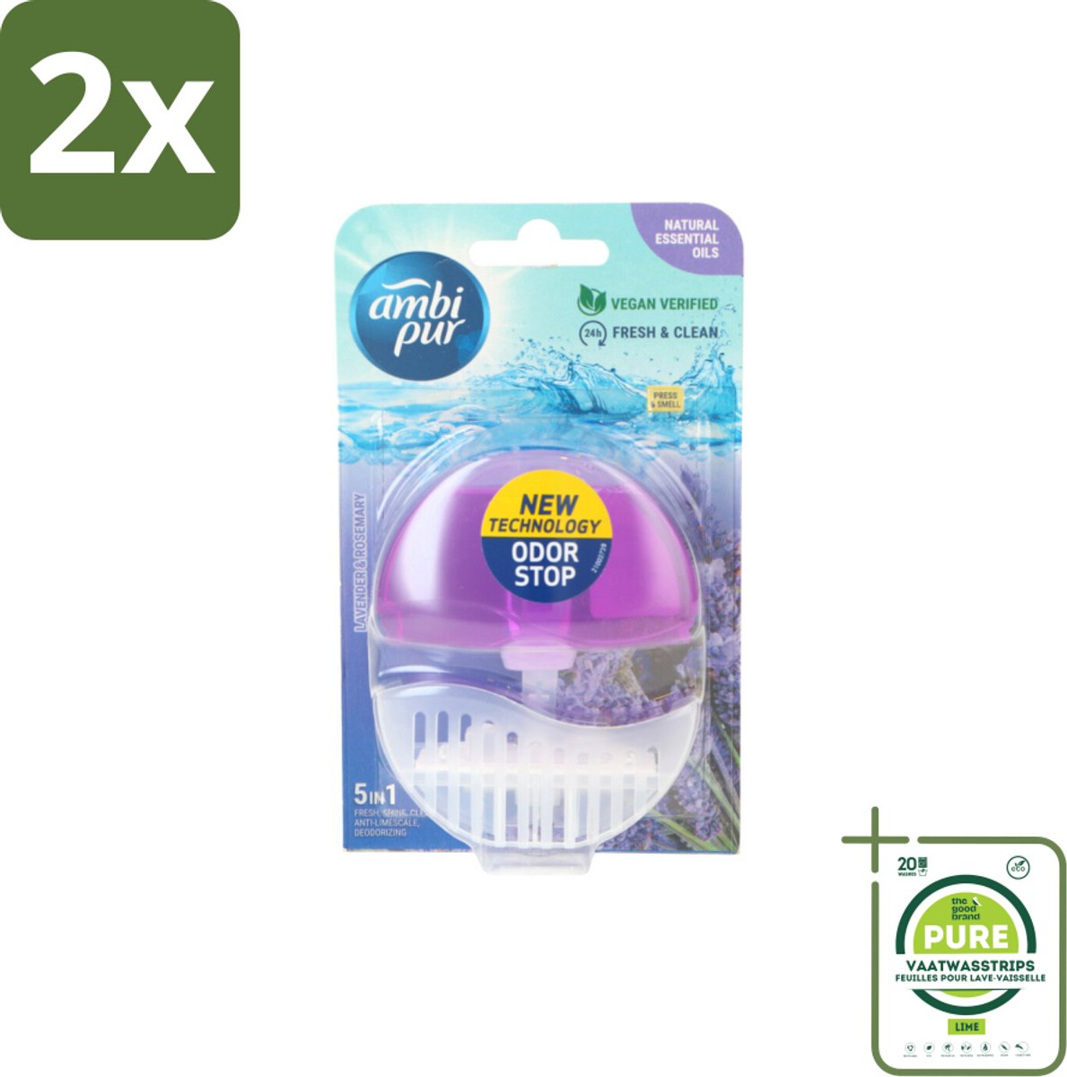 Ambi Pur Toiletblok Starterkit 5in1 Lavender & Rosemary - Voordeelverpakking - 2 stuks - Toiletblok - Toiletpot