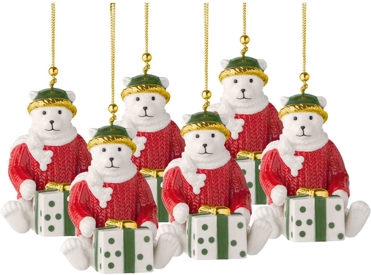 Ornamente Plüschbär 2026 Christmas Classics 6,5 x 6,8 x 8 cm Set van 6
