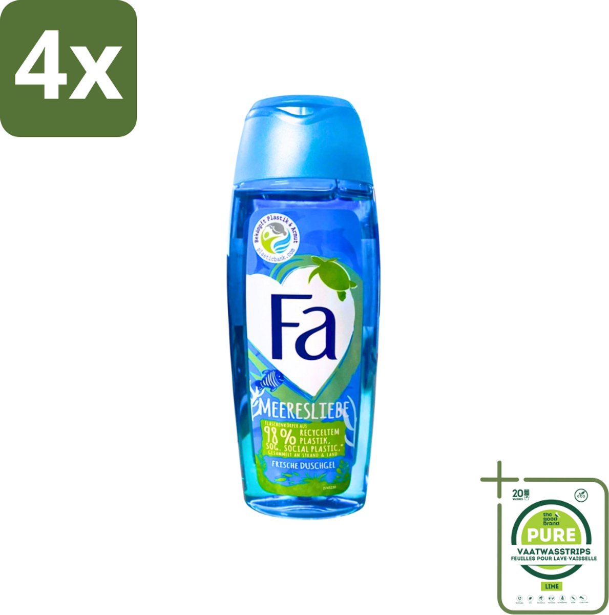 Fa - Douchegel - Zeeliefde Fresh - Verfrissend & Verkwikkend - Verzorgend - 250 ml - Voordeelverpakking - 4 stuks - Douchegel - Zee
