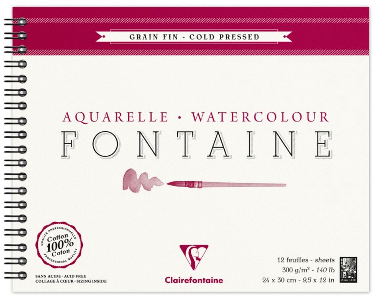 Aquarelblok Fontaine 300g Fijne Korrel 12 Blad 24x30 Spiraal