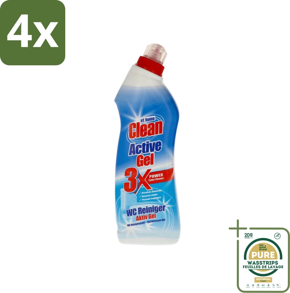 At Home - Clean - Active Gel - Toiletreiniger - Extra Krachtig - 750 ml - Voordeelverpakking - 4 stuks - Toilet reinigen - Toilet reiniging